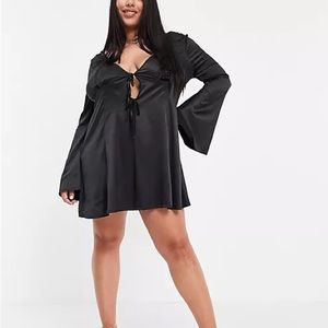 ASOS DESIGN Curve tie front fit and flare skater mini dress in black